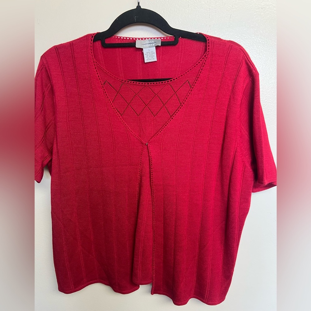 St. John's Bay Red Short-Sleeve Knit Top with Diamond Accent